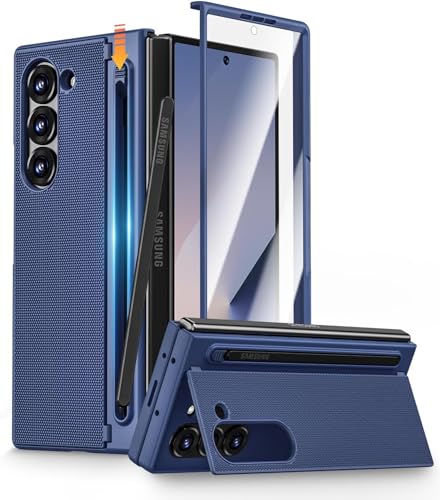 Image of Kapa Textured Grip S Pen Holder Hinge Protection Back Cover for Samsung Galaxy Z Fold6 / Fold 6 | with Kickstand & S Pen Slot Case (Blue)