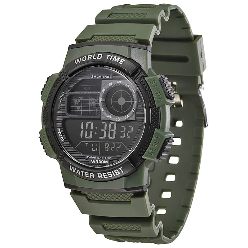 Shocknshop Silicone Digital Sports Multi-Functional Black Slim Dial Men Watch For Men Boys (Black Dial & Green Strap) -W25, Green Band (B0BRNGQWX9) Amazon Price History, Amazon Price Tracker