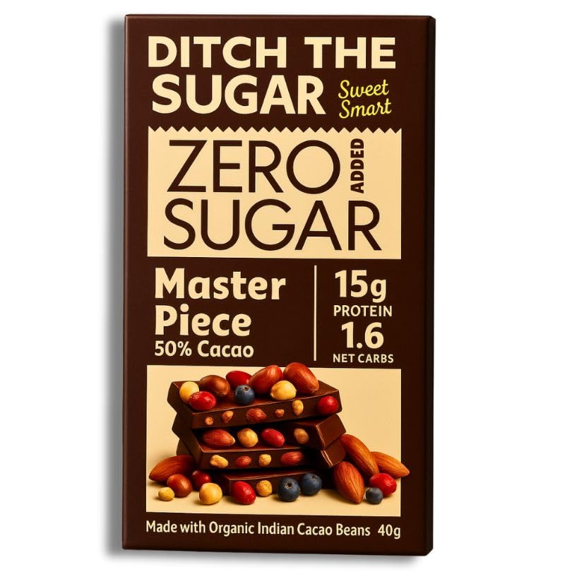 Image of Ditch the guilt - Master Piece - Sugar Free Dark Chocolate - 15g Protein - 1g Natural Sugar - 1.3g Carbs - 40g