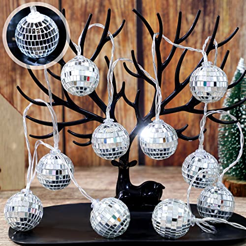 Bbto 10 Led Disco Ball String Lights Decorations Mirror Disco Ball Ornaments 70S Disco Party Supplies Mini Disco Balls Tree Ornament Light Battery Operated Disco Balls For Christmas (Silver White) #TOP1
