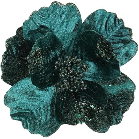 GL-Turelifes 8.7’’ Large Glitter Christmas Flowers 6 Pcs Artificial Poinsettia Flower Velvet Christmas Tree Flower Ornaments Fold Floral for Christmas New Year Party Wedding Decor (Blackish Green) Cover