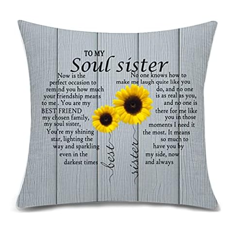 To My Soul Sister Cushion Cover Throw Pillow Cover for Besties Sister Gifts from Sister Best Friend Cushion Covers for Women Birthday Gifts Christmas Gifts Cover