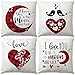 7COLORROOM 4-pak 'Happy Valentine's day' poszewki na poduszki czerwone i czarne bawolo krata z ptakami romantyczny prezent miłość cytaty poszewka na poduszkę kwadratowe poszewki na poduszki 45 x 45 cm (księżyc walentynki)
