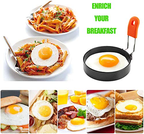 Professional Egg Rings Set with Anti-scald Handle, Round Egg Cooker Rings For Cooking - Stainless Steel Non Stick Mold Shaper Circles For Fried Egg McMuffin Sandwiches - Egg Maker Molds (2)