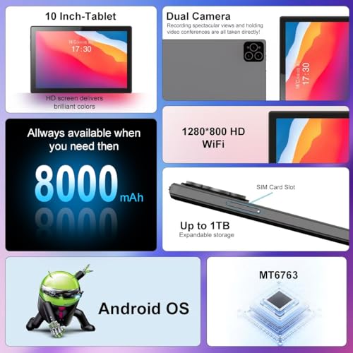 Image of Crelander 10.1 Inch Android 13 Tablet with SIM Card Slot 4G LTE Calling,12GB+128GB, 8000mAh Battery, Dual Camera, Bluetooth /WiFi, Bundle with Case, Keyboard, Mouse & Stylus (Gray)