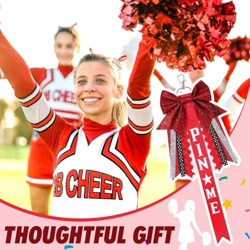 Tondiamo 12 Pcs Cheer Pin Me Ribbon Glitter Cheerleader Bow Keychain Gifts for Backpack Bag Teens Girls Graduation3