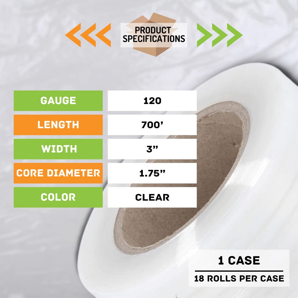 Shield Mini Stretch Wrap, 18 Pack, 3 Inch x 700 Feet, 120 Gauge, Includes Grip Handle, Clear Small Plastic Cling Film for Pallets Moving Storing