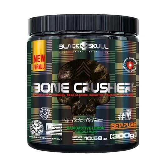 Pré-Treino Suplemento Alimentar Bone Crusher Black Skull 300g Sabor Lemon Radioactive
