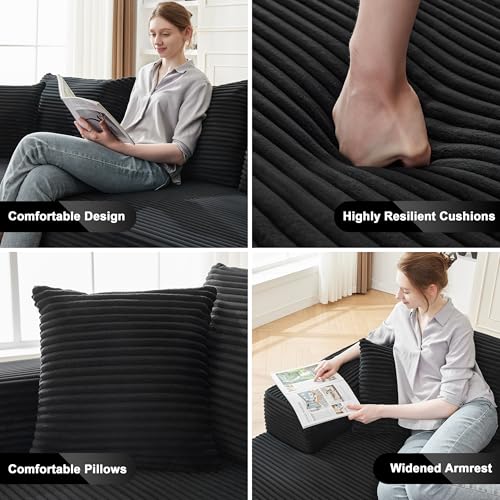 110” Cloud Sectional Couch, Boneless Sofa for Living Room, Modular Sectional Sofa with Deep Seat, Comfy Fluffy Couch with L-Shaped Chaise, No Assembly Required (Left-Facing Chaise, Black)