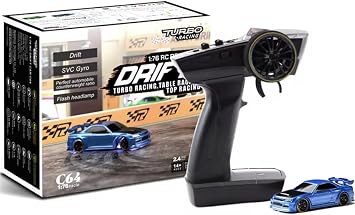 Helidirect Turbo Racing 1/76 Scale Drift RC Car On Road 2WD with Gyro Mini Full Proportional Steering 2.4GHZ Remote Control RTR - RC Drift Car Blue