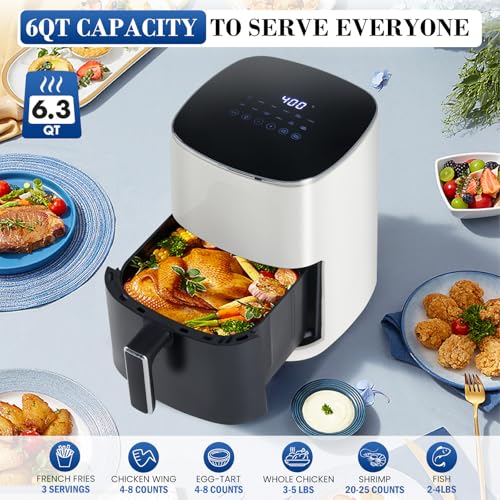 Image of NEWBULIG Air Fryer, 6QT Square Airfryer with Visual Window, 400℉ Fast Heating Air Fryers Oven with Timer, Auto-Off, Non Toxic & Non Stick, Multiple 12 Modes for Roast, Bake, Dehydrate, Fry, Reheat