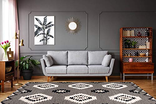 One Couture Inka Alfombra Maya Diseño Aztecas Patrón Alfombra Moderna en Zigzag Crema Gris - 120cm x 170cm