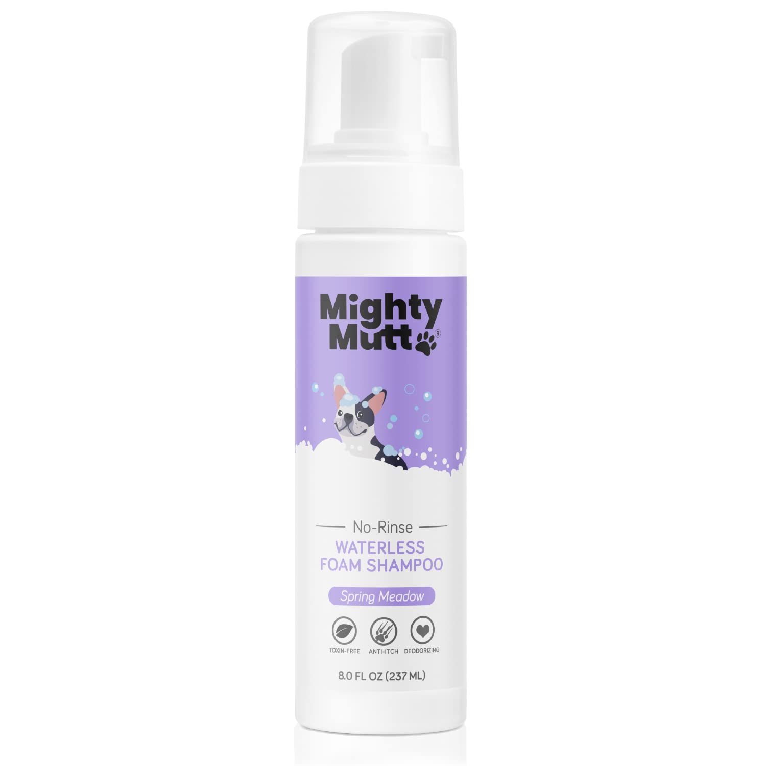 Mighty Mutt Waterless No-Rinse Dry Shampoo Foam for Dogs | Natural & Hypoallergenic Foam Dog Shampoo | Anti-Itch, Soothing and Deodorizing | Spring Meadow | 8oz