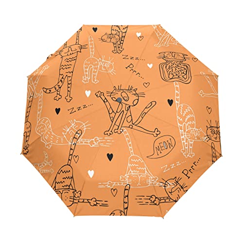 Parapluie pliable automatique chat orange minou compact homme femmes enfants