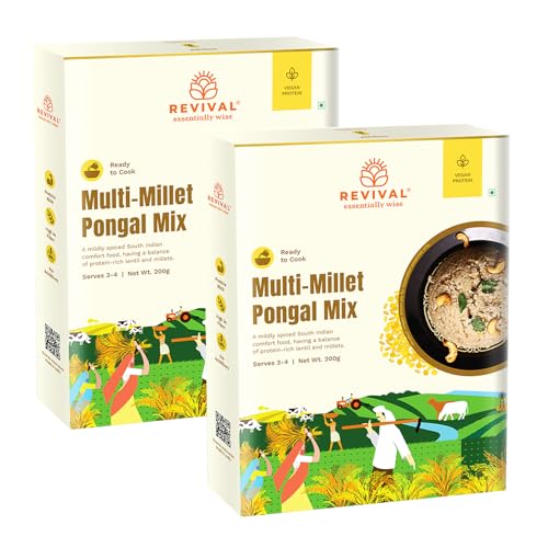 Image of Revival Multi-Millet Pongal Mix - Pack of 2 (200g Each) | Instant South Indian Breakfast | High in Fiber & Protein | Gluten-Free | Made with Authentic Spices | Quick & Easy to Prepare