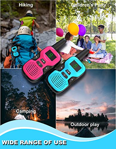 Image of Walkie Talkies for Kids Rechargeable 4 Pack - Outdoor Hiking Camping Toys | Long Range Radio with Charger Battery Flashlight Backlit LCD - Christmas Birthday Family Gifts for 3-12 Year Old Girls Boys