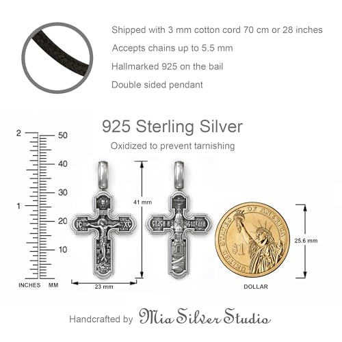 Eastern Orthodox Cross Necklace for Men Women - 925 Sterling Silver - Jesus Christ Crucifix Pendant Necklace with Chain 20 Inches - Unique Christian Religious Jewelry - Handmade4