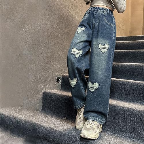 Wide Leg Jeans for Teen Girls Street Cute Baggy Loose Straight Kids Denim Pants Relaxed Fit Full Length 5-16 Years3