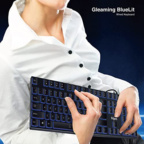 Image of FINGERS Gleaming BlueLit Wired Backlit Keyboard Spill Resistant | 3 Levels of Brightness | Works Well with Windows | Mac | Linux