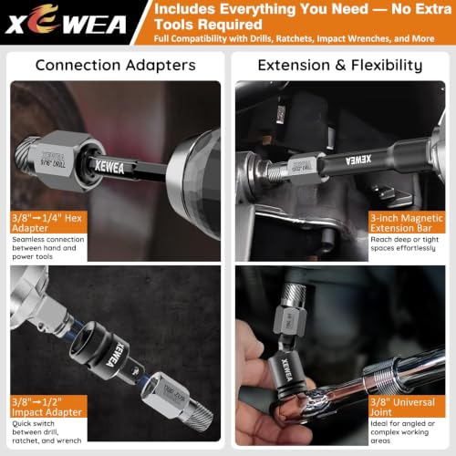 Image of XEWEA 14PCS 3 /8 inch Drive Screw Extractor Set,Multi-Spline Easy Out | Bolt Remover Kit, For Stripped Broken Bolts, Nuts & Screws, Heavy-Duty CR-MO Extraction Tools