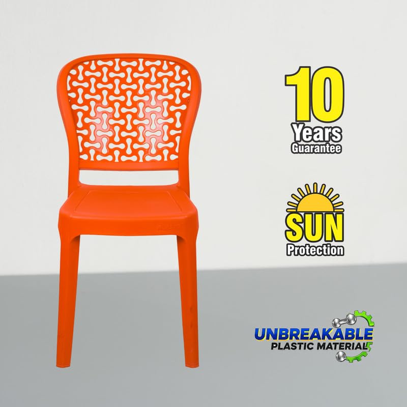 Image of Plasto Chair Luxury with Comfortable Back Posture, Without arm, Dining, Bedroom, Kitchen, Living Room, Garden | Bearing 150KG Capacity | Strong & Sturdy (Oranage)