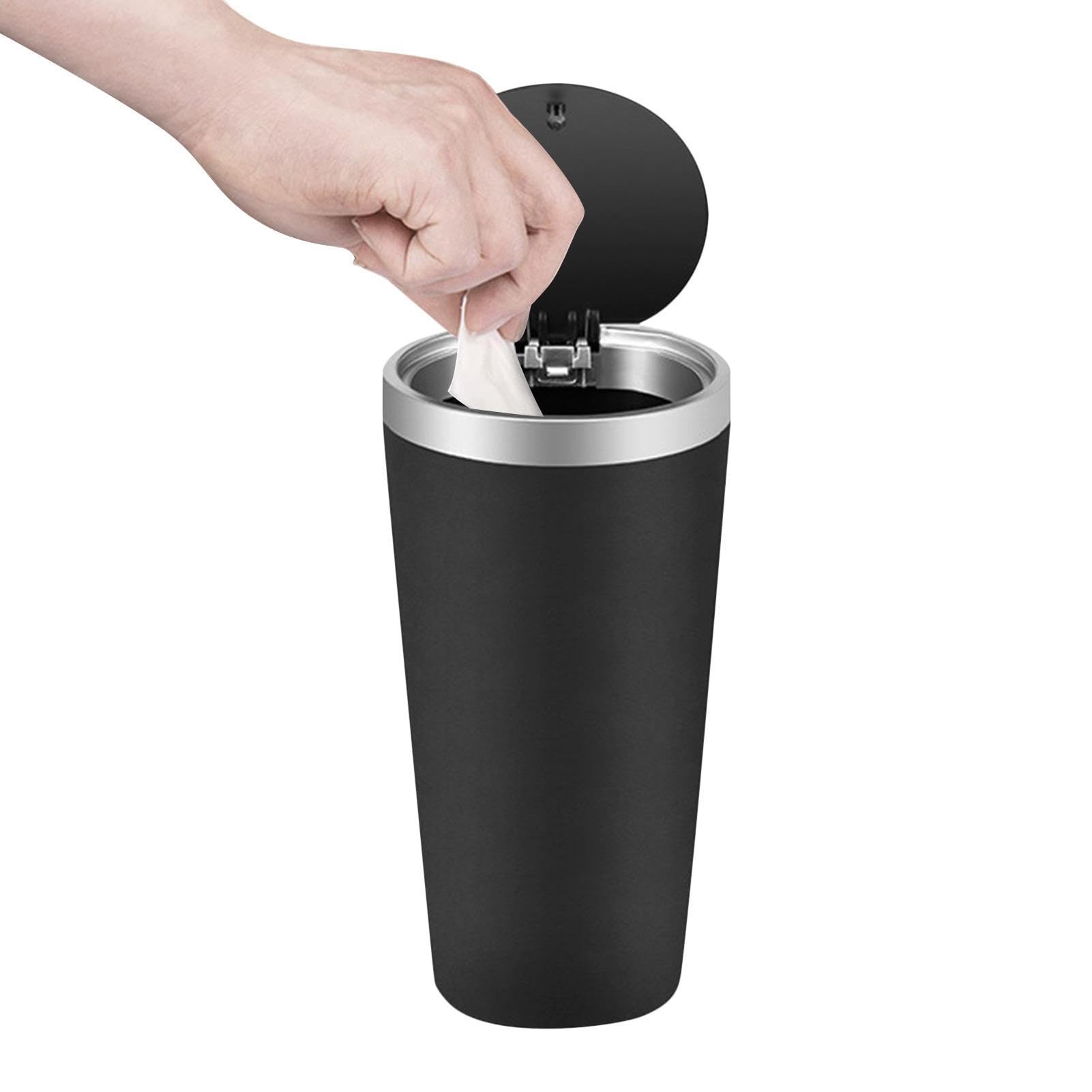 Poubelle De Voiture Avec Couvercle - Porte-gobelet Polyvalent - Range Cartes, Stylos, Déchets - Noir