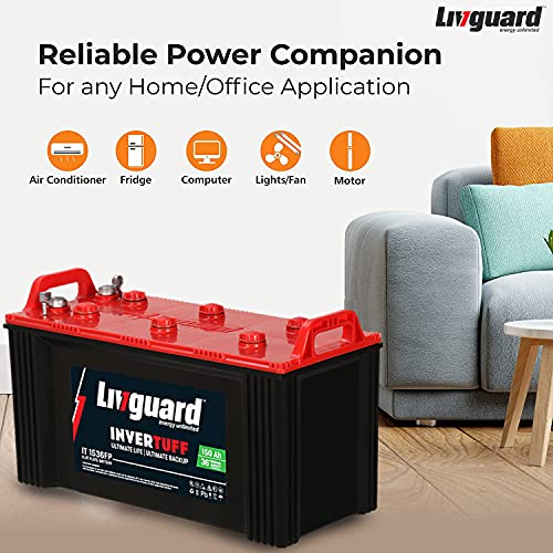 Image of Livguard Invertuff IT 1536 FP 150 Ah, Recyclable Short Flat Plate Inverter Battery for Home, Office & Shops (Black & Red)