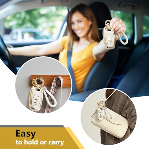 Image of Key Fob Cover for Audi, Rhinestone Loop Keychain Case, Gold Edge | Wear-resistant TPU shell, rhinestone-accent PU loop, daily splash, scratch and drop protection, normal signal use, easy setup