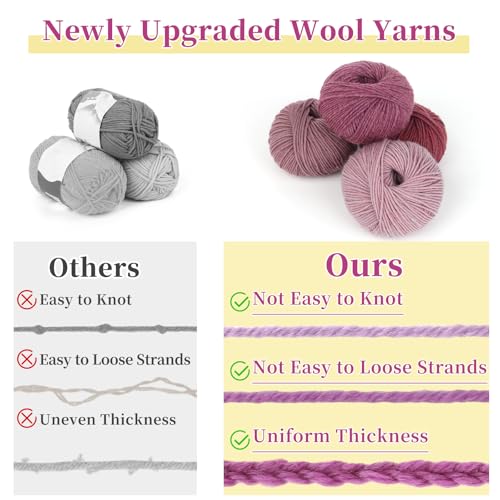 Image of Coopay Wool Blend Yarn for Crocheting & Knitting, 12 Premium Wool Yarns | 60% Wool 40% Polyester, 1.76oz, 164yds - #3 DK Crochet Yarn for Clothes, Scarves, Blankets, Shawls (Purple Family)