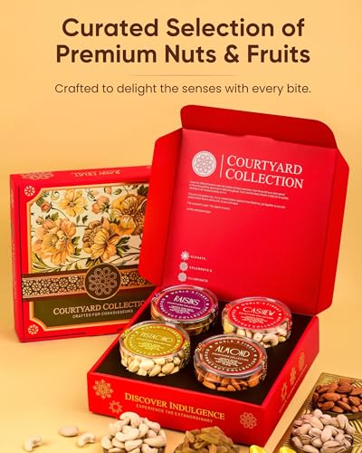 Image of Hyperfoods Rakhi Hamper for Brother Dry Fruit Gift Box (Dry Fruit Weight 495Gm, Gross Weight 750Gm) RawFruit Courtyard Collection Pack of 4 Dry Fruits DryFruits Gift Pack Rakhi Combo Set of 3