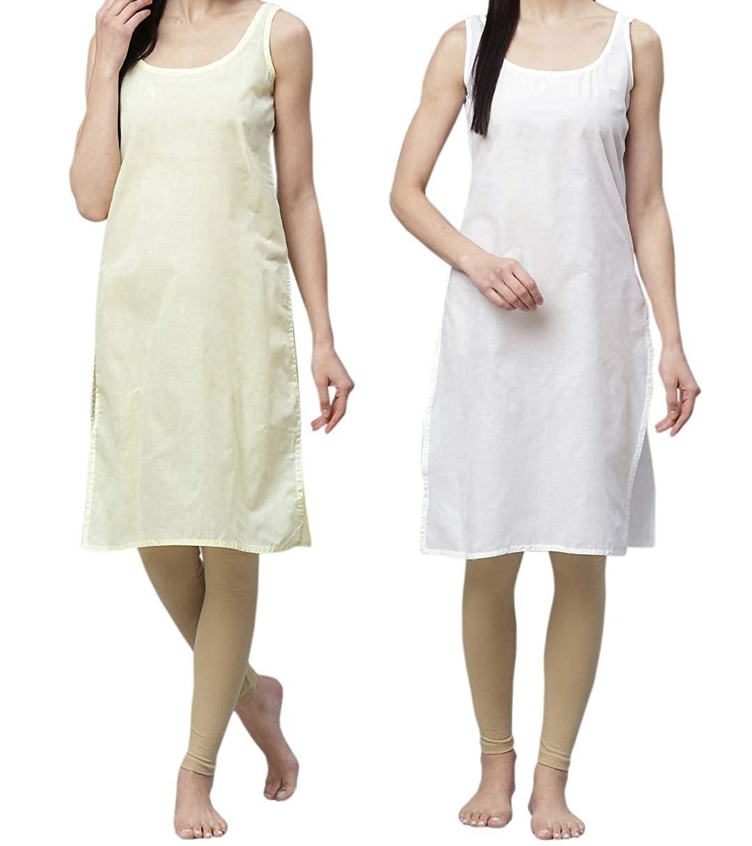 Camisoles for Women Combo 2 Piece Cotton Long Inner Slip for Chikankari Sheer Kurtis Summer Sameez Vest (XXX-Large, Cream & White)-picture-35