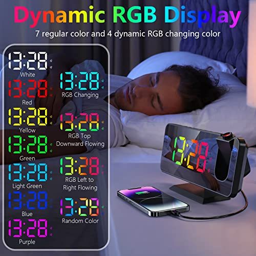 Warbler Projection Clocks for Bedroom, Large Display RGB Alarm Clock with Projector LED Projector Clock for Bedroom with Ceiling Projection, Dual Alarms with USB Charger Port, Snooze - Image 3