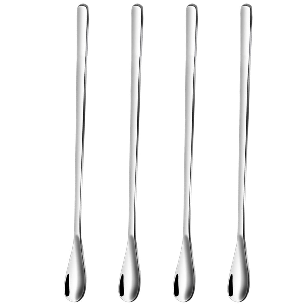 KICHOUSE 4-pc Set Stainless Steel Mixing Spoon Set Long Handle Spoons for Cooking Tea Juice