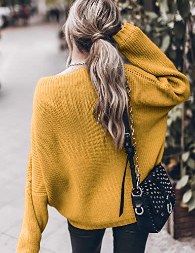 Image of Ugerlov Women's Oversized Sweaters Batwing Sleeve Mock Neck Jumper Tops Chunky Knit Pullover Sweater