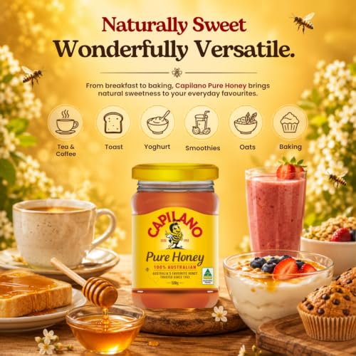 Image of Capilano Australian Honey- 500gms | 100% Pure & Natural | Eucalypt & Ground Flora Blend | Sweet, Smooth & Balanced | Perfect for Tea, Toast & Recipes