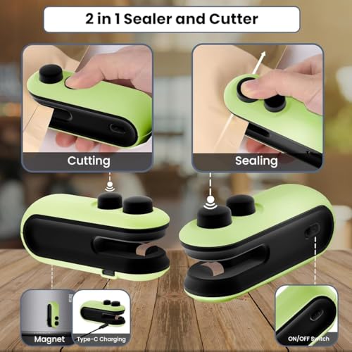 Image of Portable Mini Sealing Machine, Handheld Packet Sealer for Food, Snacks, Chips, Fresh Storage, Plastic Bags Sealing Machine, (Green)