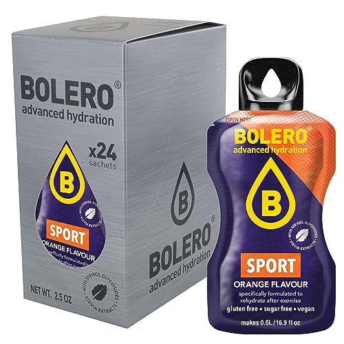 Boléro SPORT 24x3g | Jus en poudre sans sucre, édulcoré à la stévia + vitamine C | pour enfants et sportifs | sans gluten, végétalien | saveur d'orange242