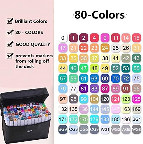 80-color Alcohol Marker,Brush Markers Dual Tips Permanent Art Markers for Kids, Highlighter Pen Sketch Markers for Drawing Sketching Adult Coloring, Alcohol-based Markers, Great Christmas Gift Idea