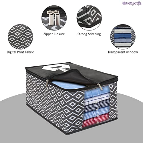 Image of PrettyKrafts XL Shirt Cover For Storage Organizer Garment Cover Foldable Clothes Storage Bags For Wardrobe /Closet Organiser, (Set of 2) Diamond Black