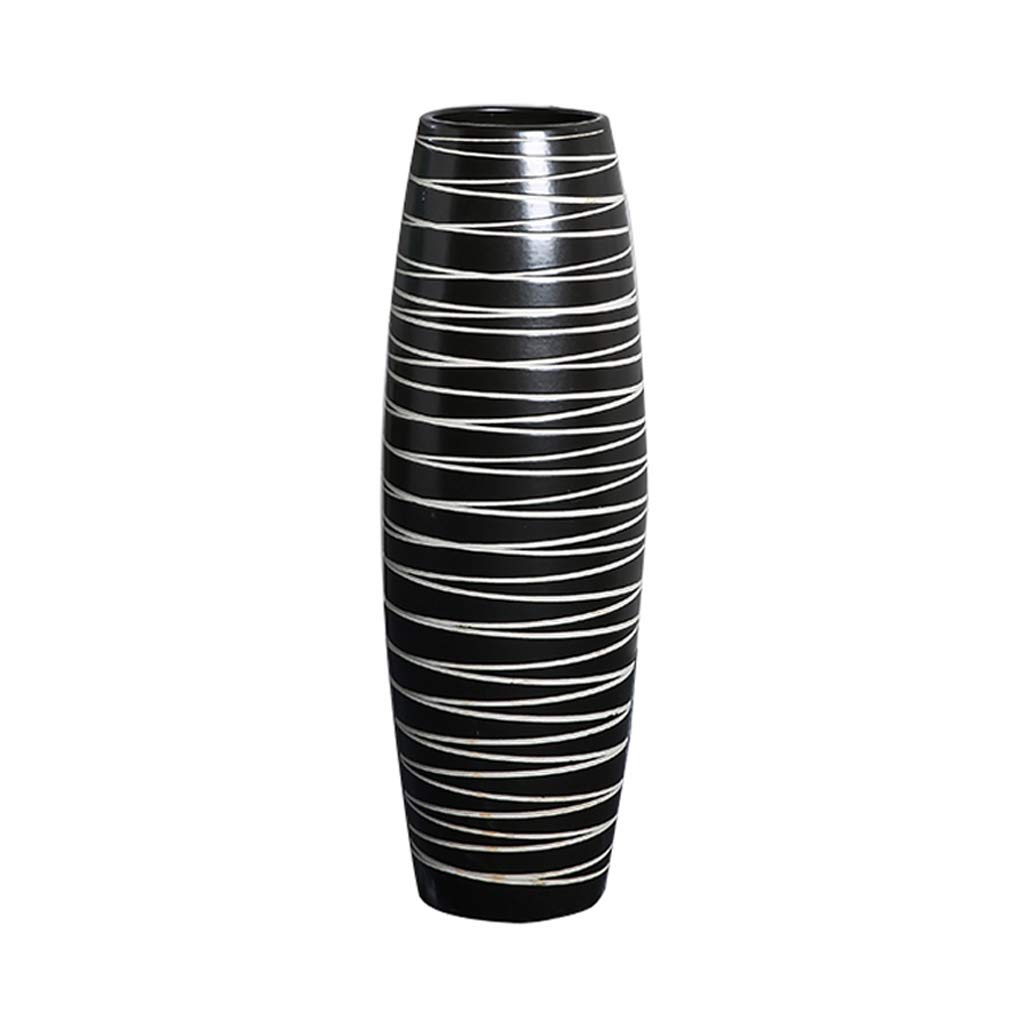 asdchZen Modern Minimalist Handmade Floor Living Room Flower Arrangement Decoration Home Decoration Ceramic Dried Flower Vase Black Striped Large Vase Decoration,50Cm