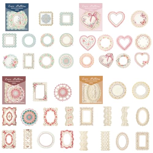 Image of HASTHIP 80pcs Lace Frame Scrapbook Stickers Set - 40 Styles Vintage Doily Border and Floral Frame Die Collage Papers Decorative Papers Journaling Supplies for Junk Journal Crafts Scrapbook