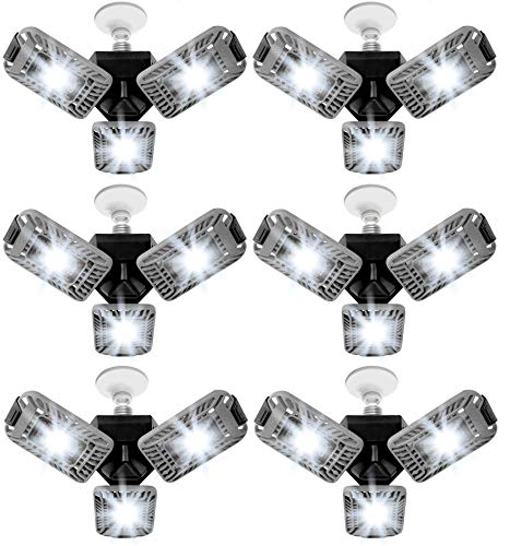 TRIBURST Deluxe Set of 6 by Bell+Howell LED Garage Light High Intensity Lighting with 144 LED Bulb Deformable Garage Lighting Multi-Directional Triple Panel LED Shop Light Ceiling Light As Seen On TV