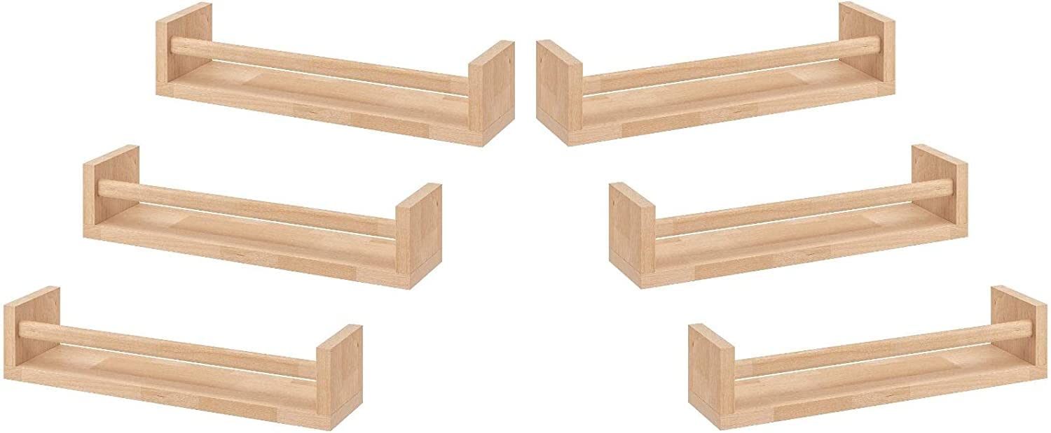 HOMION Spice Jar Rack Natural Wood Wall mounted spice jar racks multi use book shelf kids shelf kitchen bathroom (6)