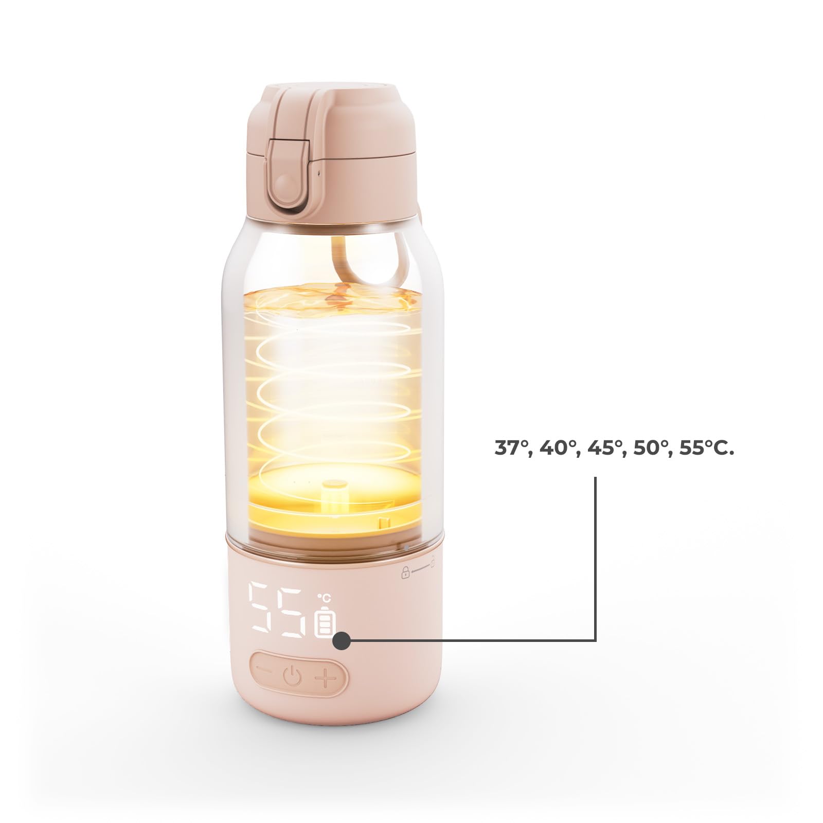 Kinderkraft GAJA Chauffe-Biberon Portable 2 en 1 avec Bouteille Isotherme 500 ml, 5 Températures, Chauffe en 120 sec, Batterie Amovible, USB-C, 10 Cycles, Beige