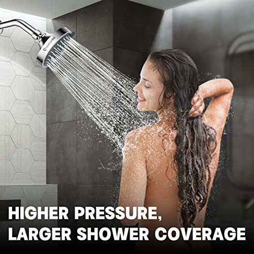 Hopopro High Pressure Shower-Nbc News Recommended- Luxury Modern Chrome Look- 5 Modes Head 4.1 Inch-2 Pcs High Flow Fixed Showerheads - Bathroom Shower Head Replacement Tool-Free Installation #TOP3