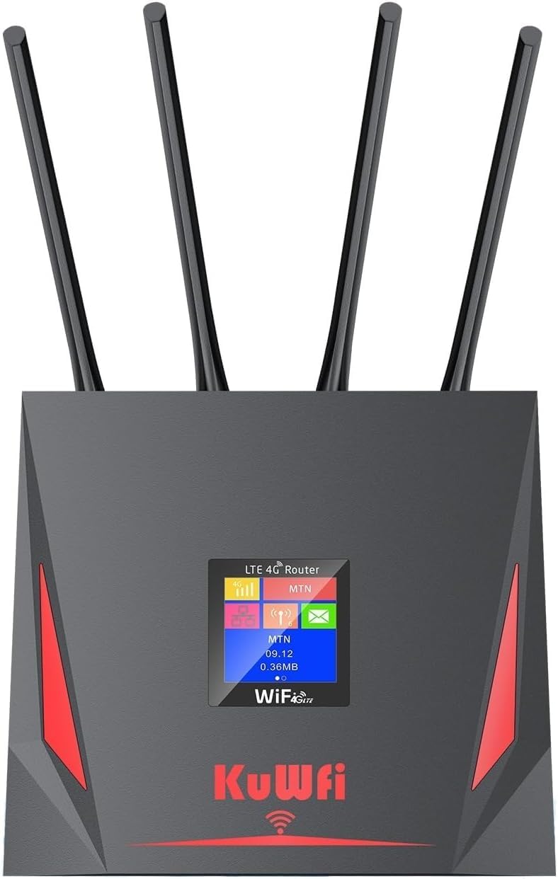 KuWFi 4G Router with sim Card Slot, Router Unlocked Equipped with 2GB Data Support 4G to WiFi/4G to Wired Port Forwarding High gain 4pcs External Antennas for Long Range Signal
