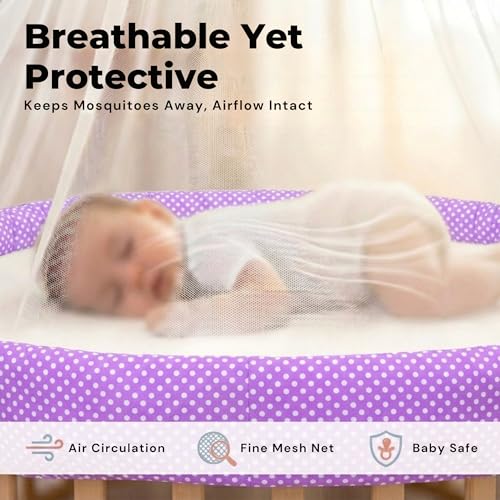 Image of Vparents Sleeping Essentials with Mosquito Net & Spring with Stand, Polka Dots (Purple)