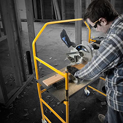 Metaltech Jobsite Series 4 Foot Tall Heavy Duty Portable Adjustable Mobile Scaffolding Platform And Ladder With Locking Wheels, Yellow #TOP7