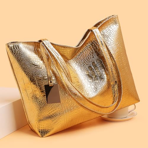 Bolso Tote Metálico Brillante para Mujer Negro miniatura 2
