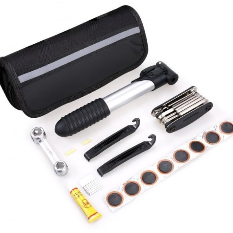 Tobefore Bike Tools, Bike Repair Kit for Camping and Travel Essential, 8-in-1 Bicycle Tool Kit for Road & Mountain Bikes Black canvas bag